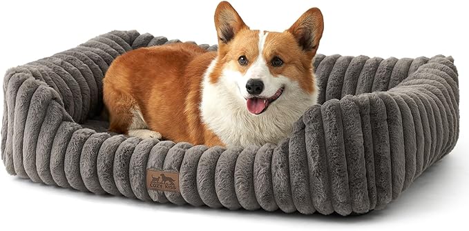 Orthopedic Dog Bed for Medium Dogs & Large Dogs - Washable Rectangle Pet Bed with Anti-Slip Bottom, Soft Calming Cat & Puppy Bed for Indoor Pets (35"x25"x8", Grey)