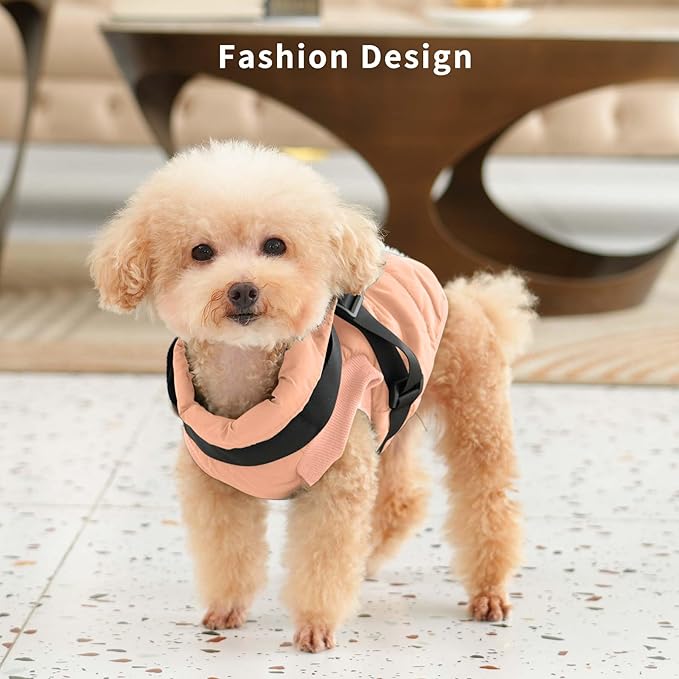 Dog Jacket with Harness,Fleece Lined Warm Puppy Coat for Winter,Soft Windproof Small Dog Vest,LightOrange S