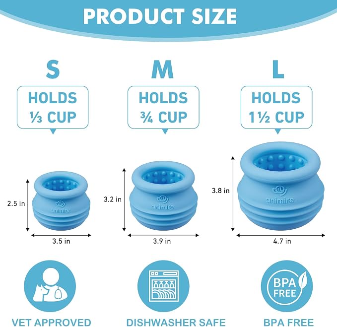 Treat Dispensing Dog Toy, Long-Lasting Interactive Puzzle Toys for Dogs, Stuffable Dog Enrichment Frozen Lick Treat Toy for Boredom, BPA Free Silicone Fetch Catch Chew Toy (Light Blue,S)