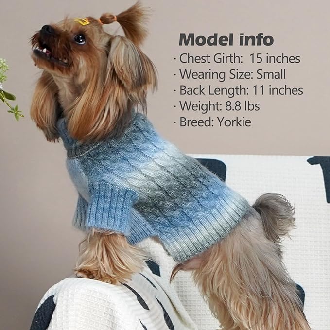 KYEESE Dog Sweater Cable Knit Thick Dog Knitwear Turtleneck Warm with Sleeves Dogs Sweater for Medium Dogs Gradient Color, Blue, XXLarge