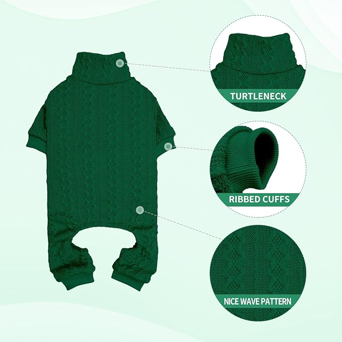 Dog Sweater Turtleneck Knitted Pet Clothes Solid Color Puppy Sweater Warm Dog Sweaters for Small Dogs(Green&S)