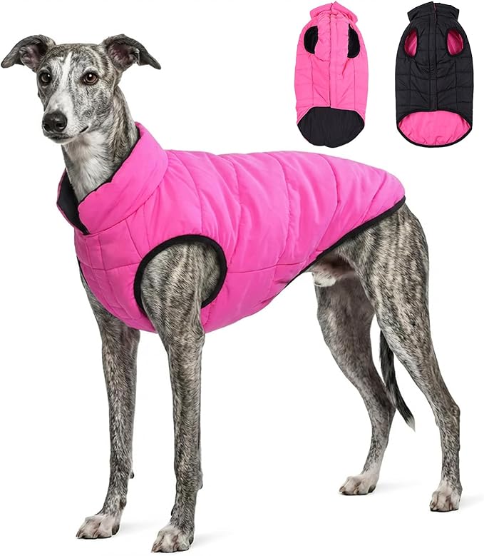 PetWarm Reversible Dog Winter Coat, Windproof Dog Puffer Vest, Soft Vest for Dogs with Hook-and-Loop Strap for Easy Dressing, Waterproof Coat for Dogs with Adjustable Fit, Pink, 2XL