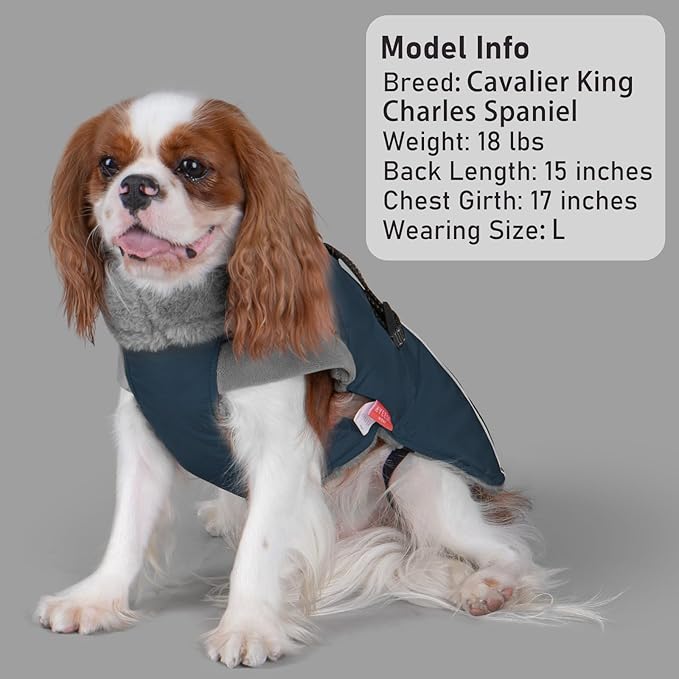 KYEESE Waterproof Dog Coat, Windproof Pet Jacket with Thick Fleece Lining, Extra Warm High Collar Dog Coats for Medium to Large Dogs with Leash Hole and Reflective Strips, Navy Blue, XX-Large