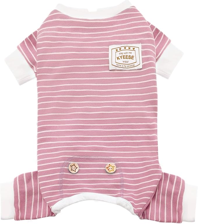 KYEESE Dog Pajamas Soft Striped Pet Jumpsuit Lightweight Doggie Jammies 4 Legs Dog Clothes Stretchable Pajamas Breathable Cozy Outfit Comfortable Onesie Sleepwear for Small Dogs,Pink Striped, Large