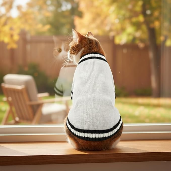 Grewear Pets Knit Sweater with Knit Back Pocket, Warm Comfortable Sweater for Pets, Soft Cozy Winter Pet Clothes, Stylish Multi-Colored Sweater for Dogs & Cats White XXL