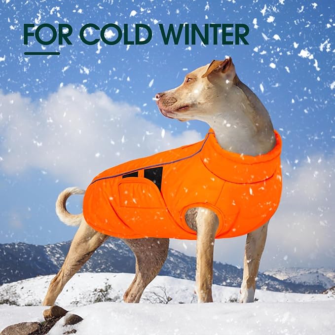 Kuoser Dog Jackets for Small Dogs, Warm Dog Coat, Puppy Winter Jacket Pet Clothes for Cold Weather, Reflective Waterproof Doggie Winter Vest for Pug Dachshund, Warm Hunting Vest, Orange S