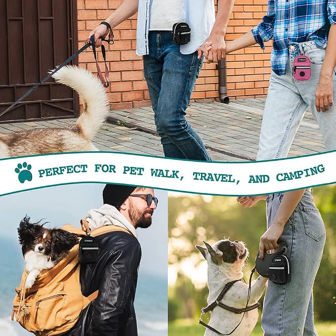 PetAmi Dog Poop Bag Holder for Leash, Waste Bag Dispenser Pet Pouch, Black