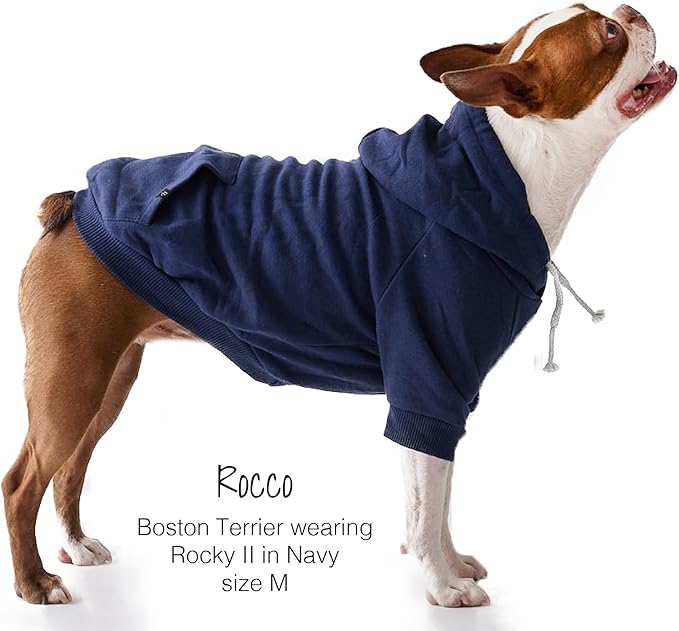 Rocky II - The Extra Comfy Hoodie, Organic Cotton and Recycled Poly Dog Hoodie Pet Coat Sweater for Small, Medium, Large Dogs, Navy, Small