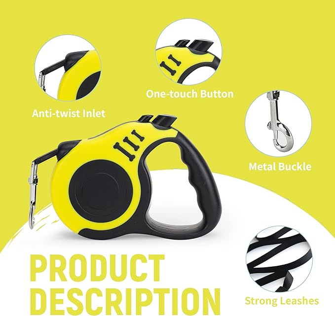 LIEVUIKEN Retractable Dog Leash Automatic Telescopic Tractor Dog Tape, Pet Tape 10/16 FT Durable and Convenient, with Folding Bowl, Dispenser, Rubbish Bags, Suitable for Small and Medium Dogs