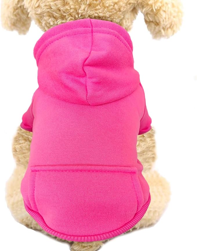 Jecikelon Winter Dog Hoodie Sweatshirts with Pockets Warm Dog Clothes for Small Dogs Chihuahua Coat Clothing Puppy Cat Custume (Rose red, Medium)