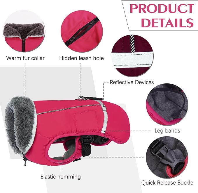 QBLEEV Warm Dog Coat Reflective Dog Jacket, Waterproof Dog Winter Coat Turtleneck Dog Clothes for Cold Weather, Thick Fleece Dog Snowsuit Christmas Dog Vest Pet Apparel for Small Medium Large Dogs S
