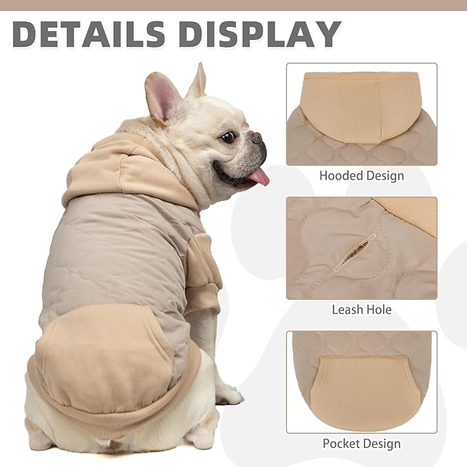 KOOLTAIL Dog Winter Coat for Small Medium Dogs, Waterproof&Windproof Puppy Jacket with Leash Hole, Warm Winter Cold Weather Pet Vest Hoodie Sweater Sweatshirt Clothes for Cats Girls Boys, Beige SM