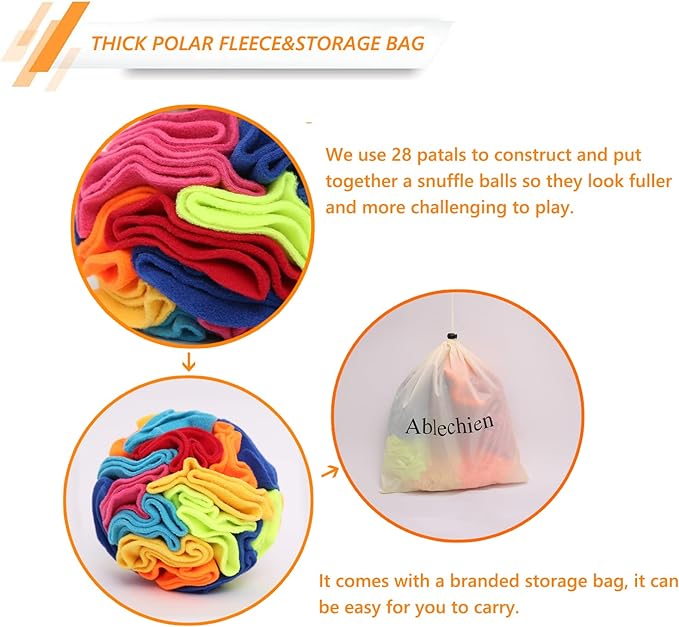 Ablechien Snuffle Ball - Snuffle Ball for Small Dogs, Interactive Dog Toys to Keep Them Busy, Puppy Dog Puzzle Toy with Storage Bag Machine Washable