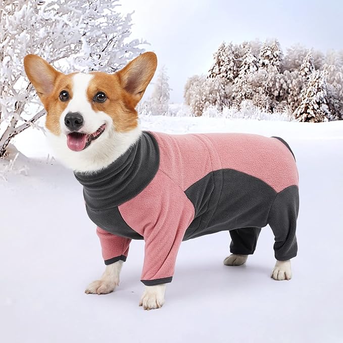 Dog Winter Coat - Soft Warm Pajamas, Windproof Fleece Dog Sweatshirt, Cold Weather Clothes, High Neck Full Body Onesie for Walking, Hiking, Travel, Home Wear, Pin Grey XXL