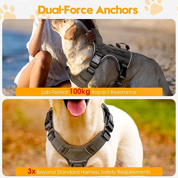Heavy-Duty Tactical Dog Harness for Large Dogs, No Pull Adjustable Reflective Pet Vest with Molle System, K9 Military-Grade Control for Service Training, Outdoor & 10+ Breeds, Gray, Small