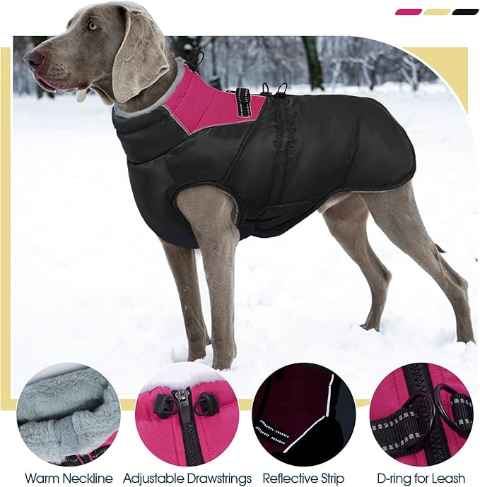 ROZKITCH Dog Jacket for Cold Weather, Dog Coat for Autumn Winter with Turtleneck, Pet Clothes with Adjustable Buckles, Soft Warm Pet Clothing with Reflective Strip for Medium Large Dogs Black 4XL