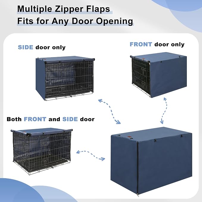 Seiyierr Dog Crate Cover - Kennel Covers Fit for 48 Inch Dog Crate, Double Door Polyester for Wire Puppy Crate Indoor Outdoor Protection, Blue
