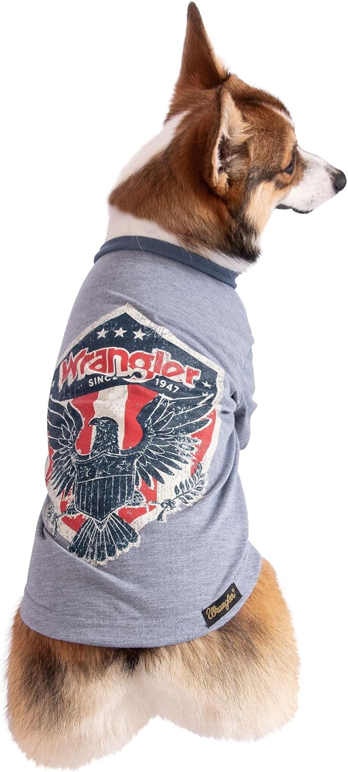 Wrangler Heather Grey Dog T-Shirt Large – Western Rope Shield Logo Dog Tshirt for Large Dogs, Soft Comfortable Tee