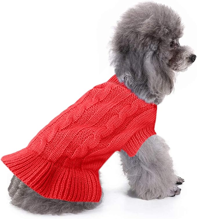CHBORCHICEN Small Dog Sweaters Knitted Pet Cat Warm Dog Sweatshirt Winter Clothes Kitten Puppy Sweater (S, Dress-Red)