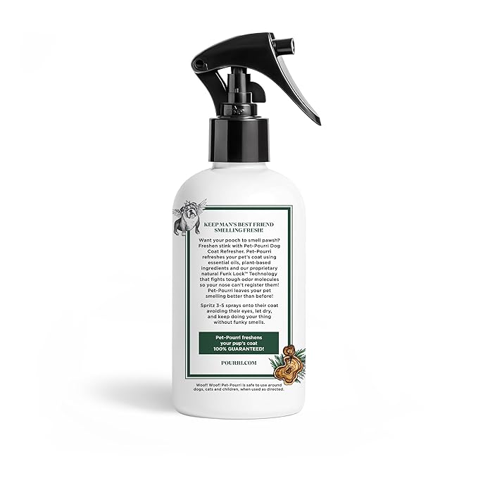 Poo-Pourri Furrest Fresh Dog Deodorizing Spray, 8 Fl Oz Grooming Perfume for Dog Coat, Pet Odor Neutralizer with Essential Oils, Vet Recommended, Paraben & Sulfate-Free Fir, Amber, & Cedarwood Scent