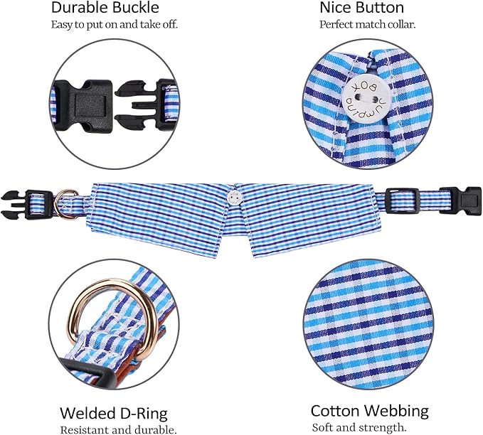 Faleela Cotton Plaid Shirt Style Dog Collar Soft Cute,Boy Dog Collar with Quick-Release Buckle,Adjustable Bow Tie Collar for Small Medium Large Dogs