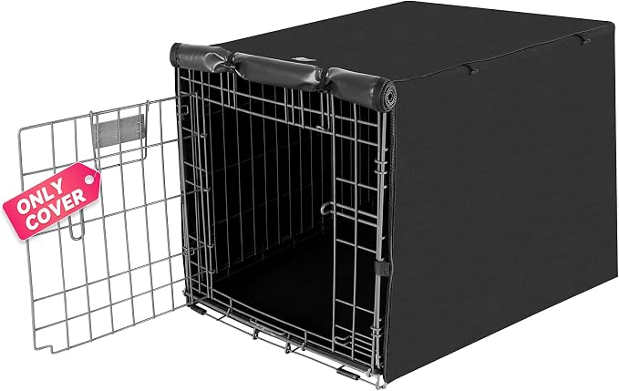 Seiyierr Dog Crate Cover, Dogs Kennel Covers Universal Fit for 24 Inch Wire Crate, Lightweight 600D Polyester Fabric with Double Door,Black