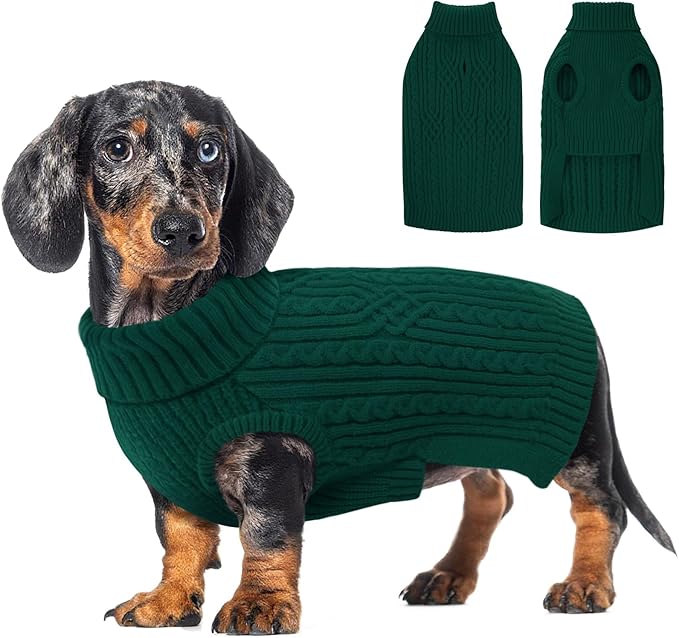 AOFITEE Small Christmas Dog Sweater, Dog Sweaters for Small Dogs Boy, Warm Sweater for Dogs, Pet Knitwear with Harness Hole for Fall Winter, Stretchy Pullover for Yorki, Chihuahua, Maltipoo, Green S
