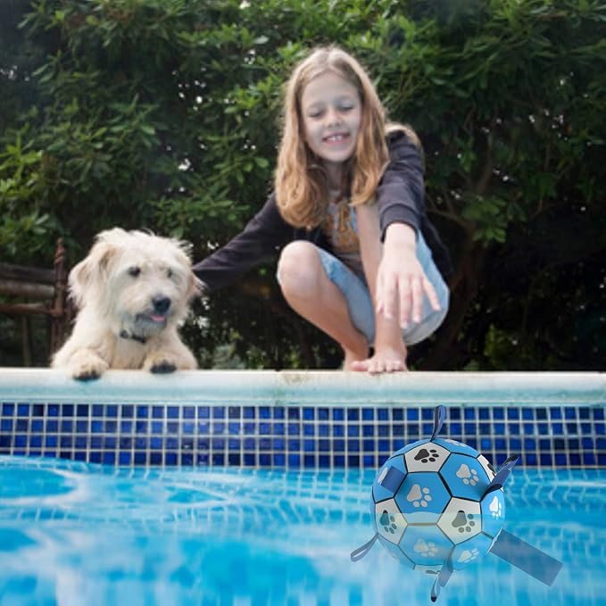 Dog Soccer Ball, Interactive Toys for Tug of War, Puppy Birthday Gifts, Tug Toy, Water Toy, Durable Balls for Small & Medium Size(8 inch-Blue)