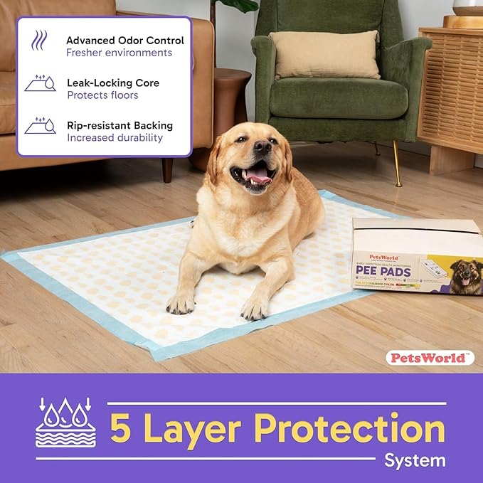 PETSWORLD Health Monitoring Dog Pee Pads – 37x54 Inch, 25 Count 3XL Color-Changing Potty Pads | Detects Health Issues | Leak-Proof, Ultra Absorbent, Odor Control