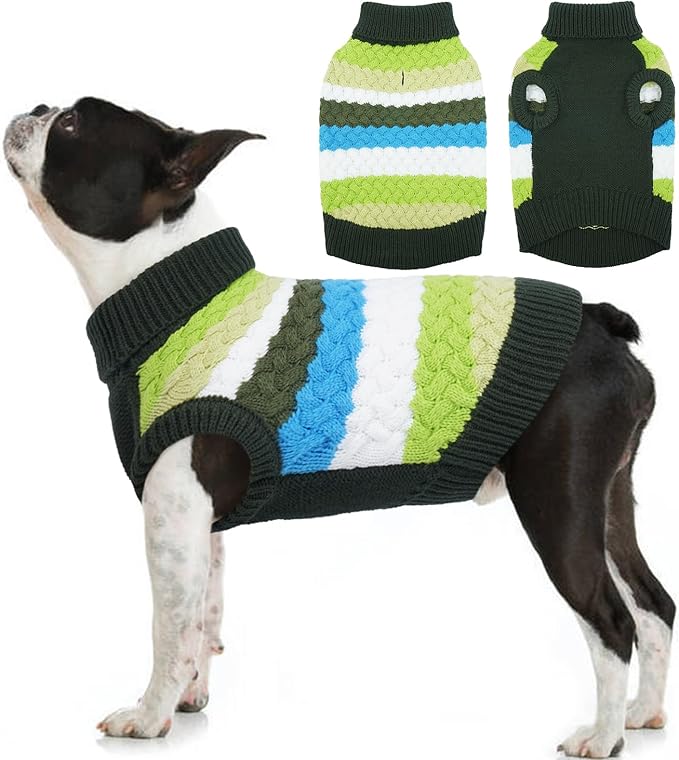 Kuoser Dog Sweater, Large Sweaters for Dogs Doggy Turtleneck Christmas Thanksgiving Outfit, Thick Warm Knitted Dog Winter Vest Puppy Fall Sweater, Pet Cold Weather Sweatshirt Warm Clothes, Green L