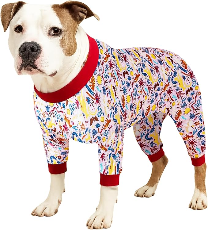 LovinPet Pitbull Pajamas Large Size Dog Boy, Pet Anxiety Relief Shirt,Anti Licking Dog Surgery Recovery Suit,Stretchy Skin,Friendly Fabric,Wild Outback Print, Recovery Suit Dogs,2XL