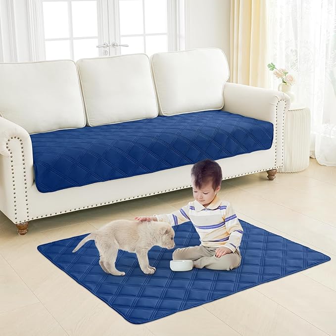 Smiry Waterproof Dog Bed Cover Blanket 40x50, Soft Reversible Pet Blanket, Washable Leakproof Cats Dogs Couch Cover for Sofa, Couch, Furniture, Lattice, Navy/Blue