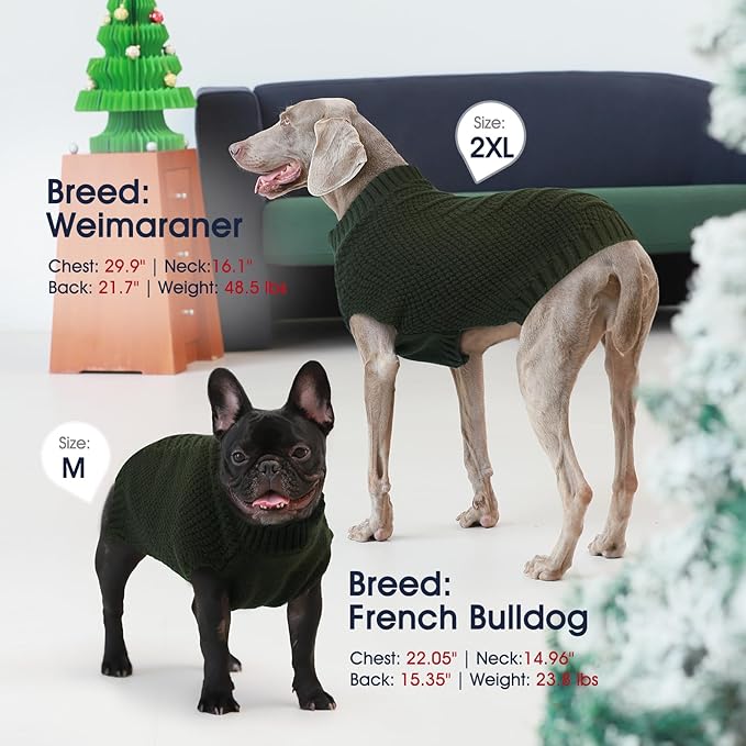 IECOii Large Dog Sweater - Neutral Thick Warm Dog Sweater for Male & Female Dogs, XL Size for Christmas, Thanksgiving, Halloween