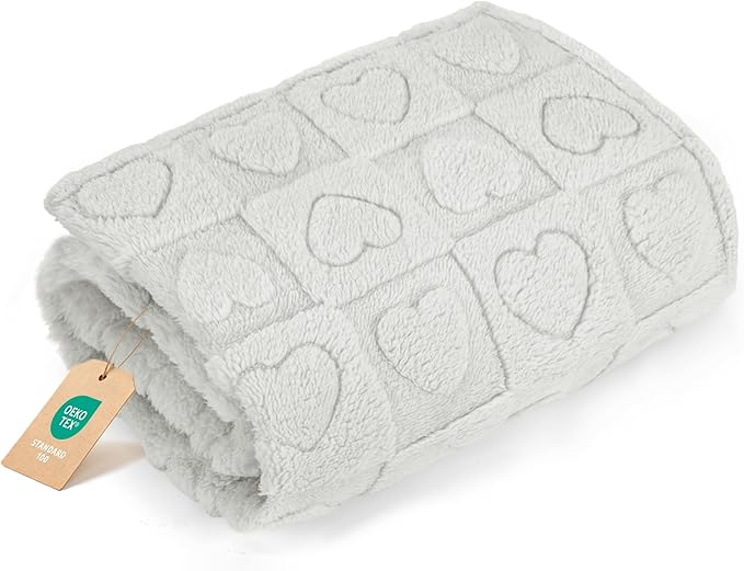 gogobunny Calming Plush Dog Cat Blanket 300GSM Coral Fleece, Ultra-Soft Machine Washable Pet Bedding for Small Medium Dogs Cats Puppies Kittens (Silver, 25x35)