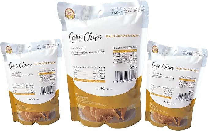 Rena's Recipe Love Chips Dog Treats (2.1 oz) BBQ Flavor Crunchy Chicken Chips