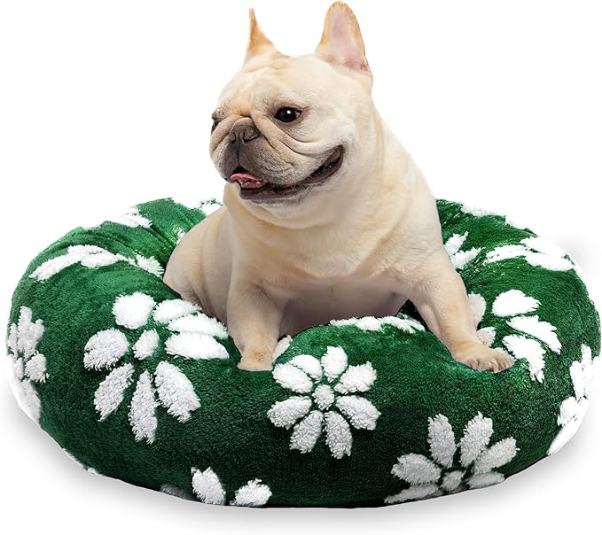 Yaning Donut Dog Beds for Small Dogs, Calming Round Cat Beds for Indoor Cats, Cute 3D Textured Flower Pet Bed with Removable Washable Cover and Anti-Slip Bottom（Green，23"）