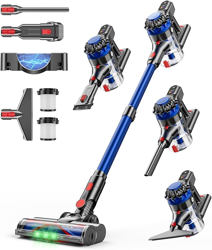 KARDV Cordless Vacuum Cleaner, 500W/40Kpa Vacuum Cleaners for Home, 60Mins Stick Vacuum with LED Display, Anti-Tangle & Wall Mount Charging, 8 in 1 Lightweight Vacuum for Hard Floors Carpet Pet Hair
