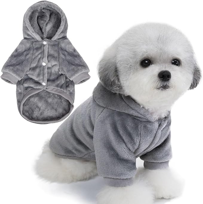 FabriCastle Dog Hoodie Sweater for Small Dogs Boy and Girl, Dog Clothes XS XXS Puppy Sweatshirt, Pet Outfit, Cat Clothing Super Soft Warm Snap On Closure (Light Grey, X-Small)