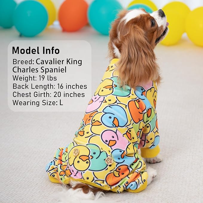 KYEESE Dog Pajamas Velvet Pet Coat Colorful Duck Pets Jammies Comfy Dog Clothes Stretchable Dogs Onesie Soft Pet Pjs Doggie Pajamas for Small Dogs Stretchy Doggie Costumes, Small
