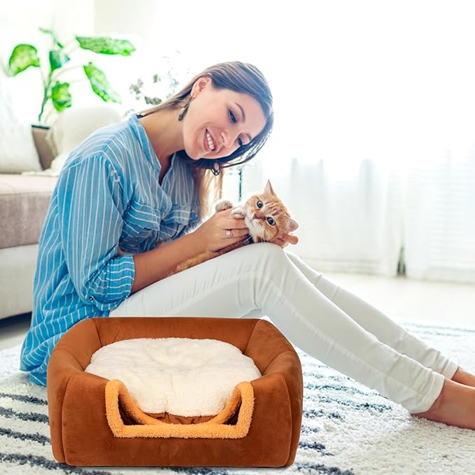 RUONARIER Cat Bed Cave for Indoor Cats,Cat House Tent Bed with Removable Washable Cushioned Pillow, 2-in-2 Kitten Beds for Indoor Kittens,Pet Bed
