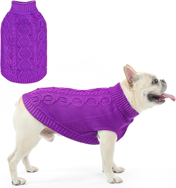 SCENEREAL Knitted Dog Sweater for Small Medium Large Dogs, Cat Dog Winter Coat Warm Sweartershirts Outfits, Classic Pet Clothes with Leash Hole, Soft Pet Knitwear Apparel for Girls Boys, Purple SM