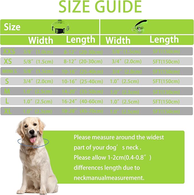 Reflective Dog Collar with Safety Locking Buckle, Adjustable Soft Breathable Nylon Collars for Small, Medium and Large Dogs(Collar+Leash S Width 5/8" Green)