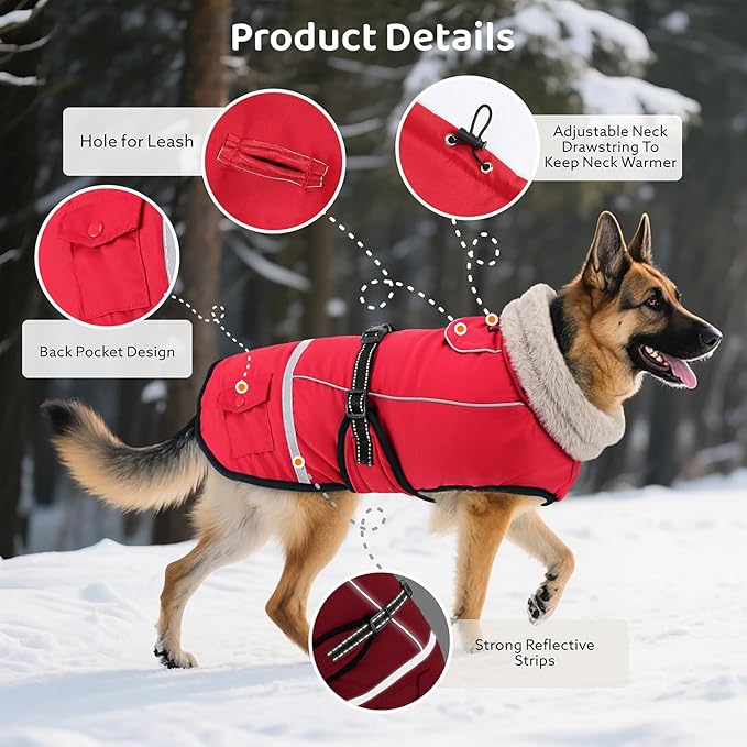 Dog Coat, Warm Dog Winter Coat Reflective Jacket Waterproof Fleece Vest, Pet Jacket Cozy for Cold Weather, Dogs Snowsuit Windproof, Adjustable Buckle for Small Dogs