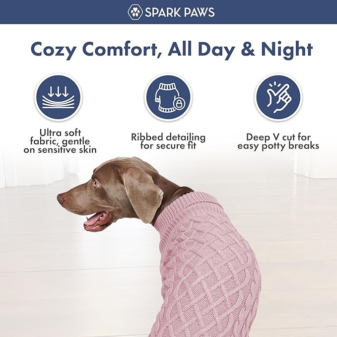 Spark Paws Knit Dog Sweater – Ultra Soft Warm Winter Dog Sweater for Small, Medium & Large Dogs – Stretch Fit Pet Sweater for French Bulldog, Pitbull, Girl & Boy Dogs Jacket, (Pink Cableknit, S)