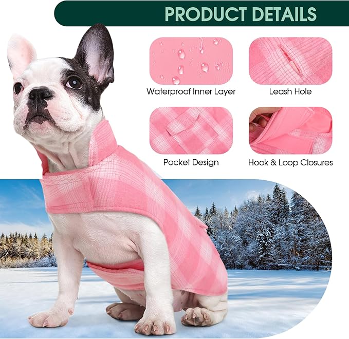 Kuoser Reversible Dog Jacket, Warm Winter Coat for Large Dogs, Warm Windproof Pet Cold Weather Clothes, Pink XXL