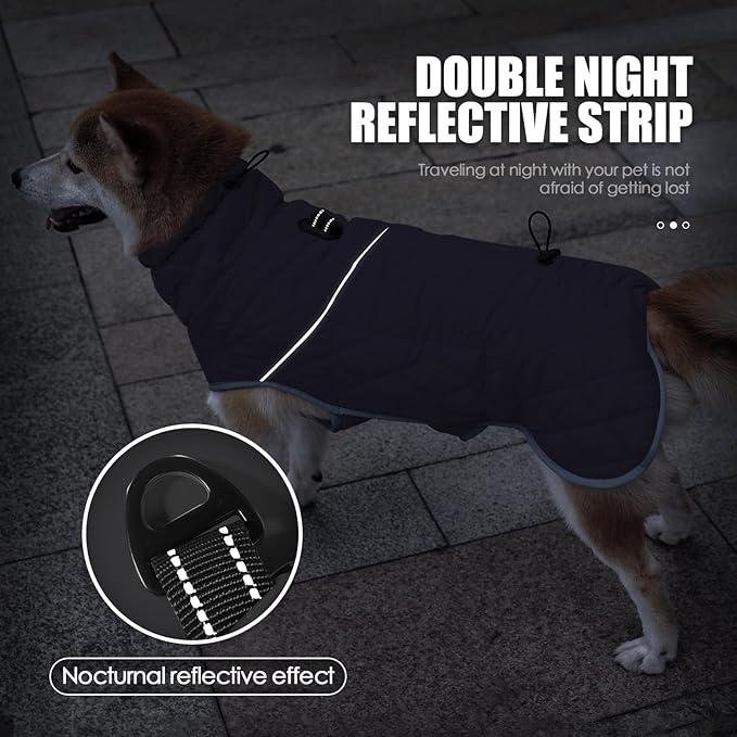Dog Winter Coat, Waterproof & Windproof, Reflective, Blue, XXL