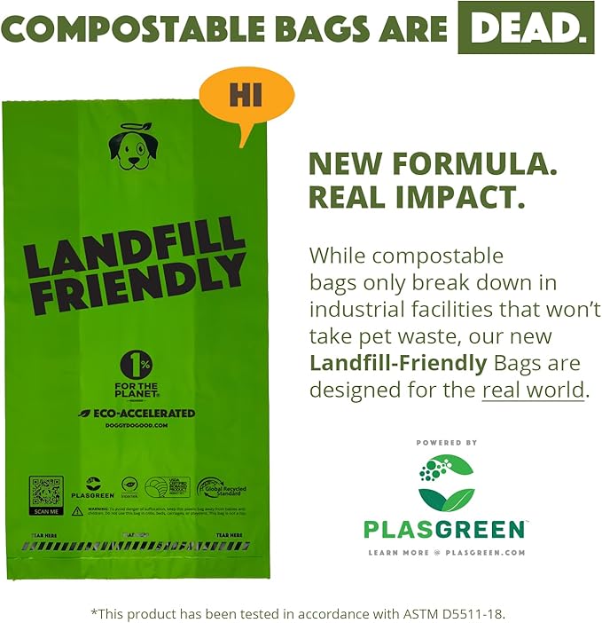 Doggy Do Good Landfill-Friendly Poop Bags | Dog Waste Bags Made with 50% Recycled Plastic + 15% Biobased Material | Unscented, Thick, Leak-Proof, Easy Open | Standard Size | 180 Count