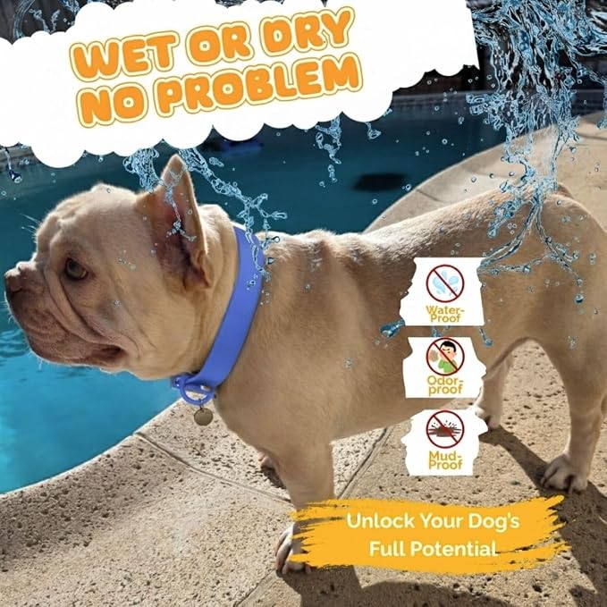 Waterproof Dog Collar, Soft Comfortable Pet Collars, Adjustable Odor Proof Heavy Duty Dog Collars Easy to Clean for Large, Medium Small Dogs Bee N Buu (Cyan Blue, Large (length15.5-19.5", Width 1"))