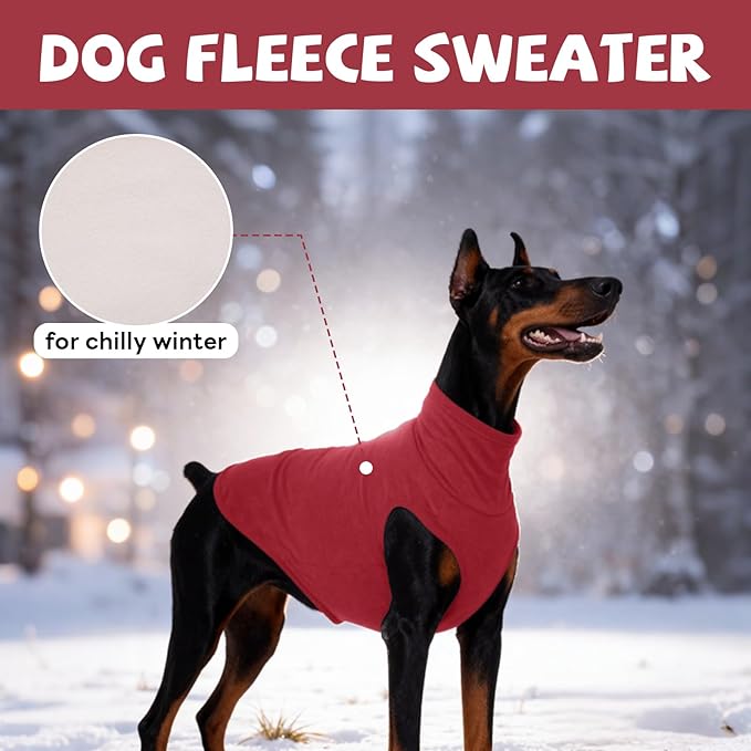 ROZKITCH Dog Sweaters Soft Fleece Pullover Sweatshirt Pajamas, Turtleneck Warm Pet Cold Weather Jacket Stretchy Vest Jumpsuit Apparel Outfit Clothes for Small Medium Large Dogs Walking Sleep Red XL