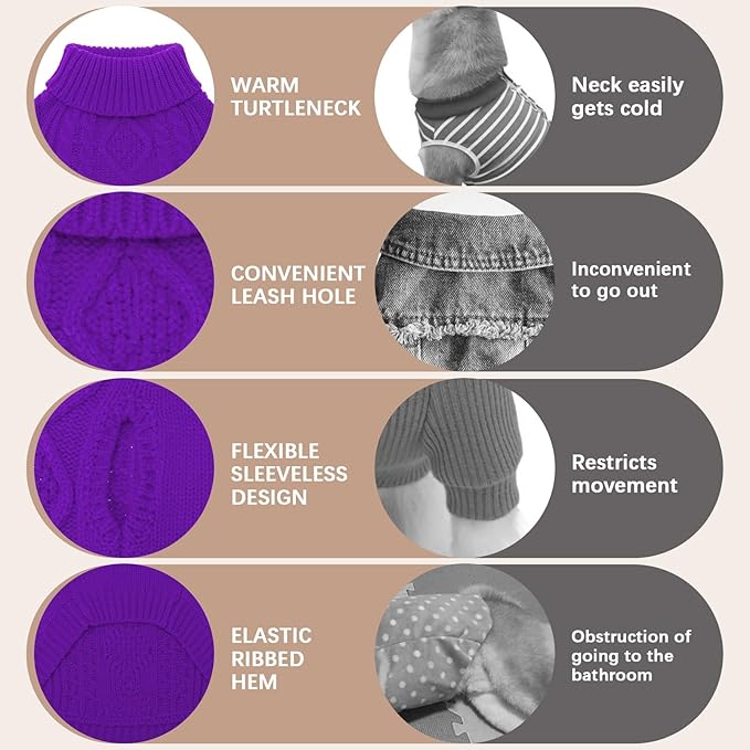 BINGPET Thermal Knitted Dog Sweater for Small Medium Large Dogs,Winter Puppy Cat Coat Warm Sweartershirts Outfits,Classic Cable Knit Turtleneck Pullover Dog Jumper Coat Warm Sweartershirts